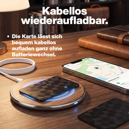 Locaro Tracker Karte beim kabellosen Aufladen mit Smartphone 